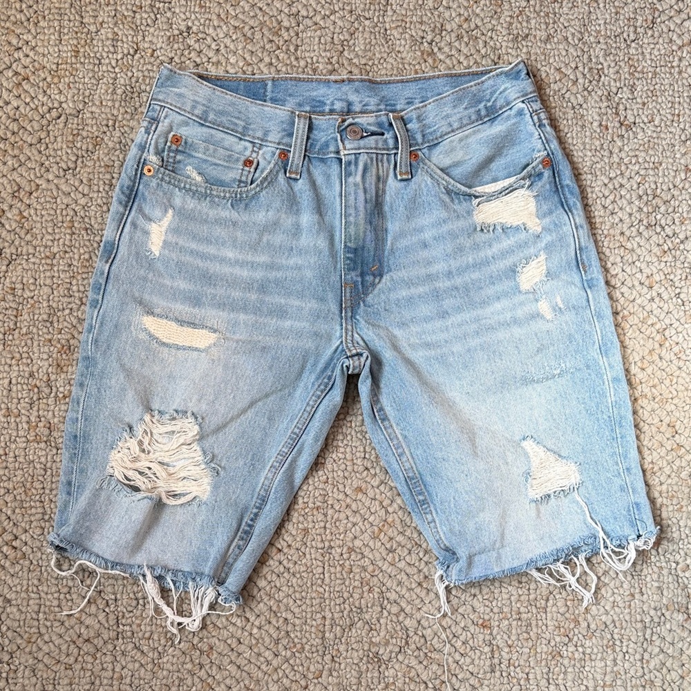Levi's 511 Blue Denim Jean Shorts with Classic Stitching and Raw Hem
